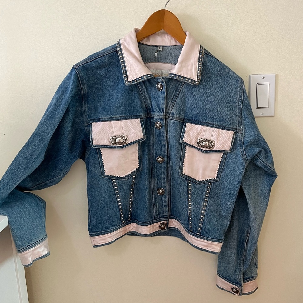 St. MAARTEN Dallas Studded Cowgirl Leather & Jean Jacket Vintage Rodeo Western M